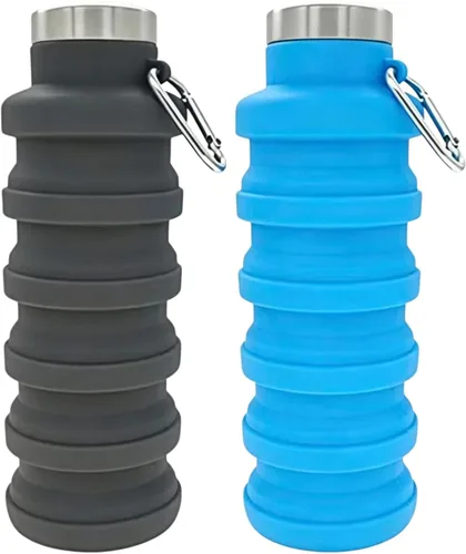Vista 9 de YCT Botella de agua plegable de 17 onzas (16.9 fl oz), botella de agua deportiva portátil de viaje, botellas de agua plegables de silicona Negro