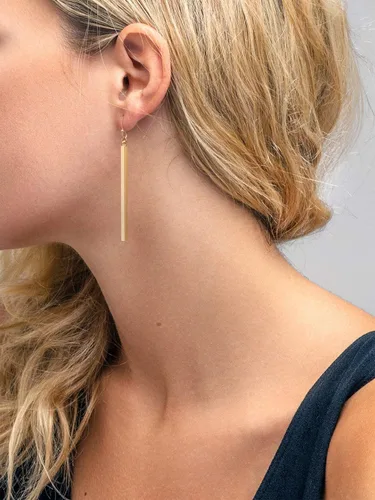 Vista 6 de Aretes largos de oro de 18 quilates con barra vertical, aretes de barra circular, joyería geométrica para mujeres y niñas