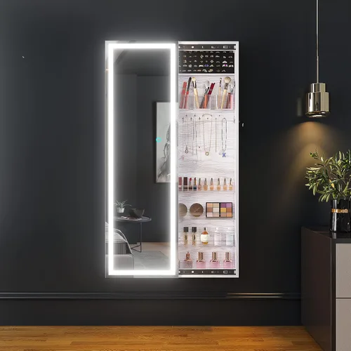 Vista 7 de Lvifur Armario de joyería LED con espejo de longitud completa armario organizador de joyas de gran capacidad espejo con cerradura con almacenamiento