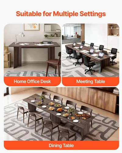 Vista 7 de VEVOR Escritorio ejecutivo de 63 pulgadas, mesa de oficina rectangular grande y moderna, mesa ejecutiva de madera resistente con orificio de Nogal