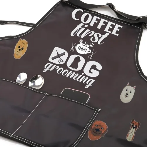 Vista 3 de JXGZSO Delantal de aseo para perros, regalos de peluquería para perros, regalos para estilista de perros, primer delantal de café, delantal de aseo