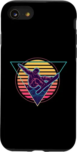 Vista 13 de iPhone 15 Retro Futuristic Snowboarder Synthwave Snowboarding Case