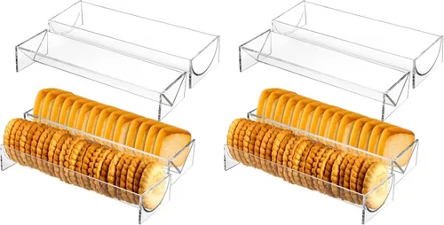 Vista 7 de SOUJOY Paquete de 4 bandejas de galletas para servir, soporte acrílico para galletas, soporte rectangular transparente para exhibición de alimentos