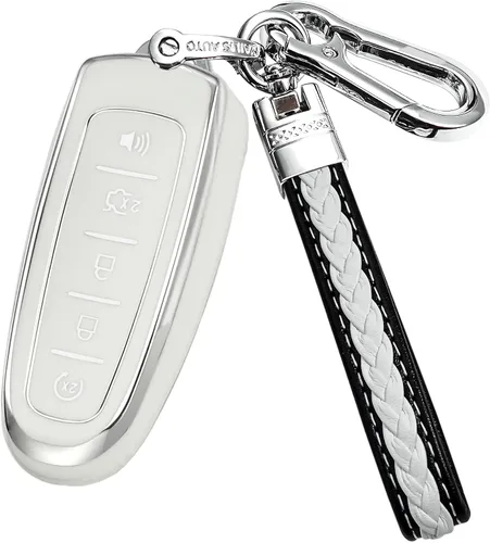 Vista 9 de para funda de llavero Ford con llavero de metal/cuero, estuche de llave de 5 botones de TPU, compatible con C-Max Edge Escape Expedition Explorer