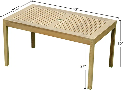 Vista 3 de Mesa rectangular de teca con agujero para sombrilla, color natural