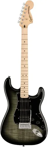 Vista 4 de Guitarra eléctrica Squier Affinity Series Stratocaster FMT, color Black Burst, diapasón de maple Pastillas Hss, cuerpo de álamo con parte superior