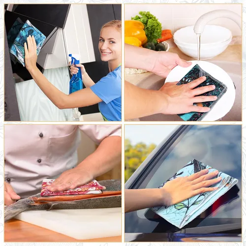 Vista 4 de Paquete de 36 Paños de Limpieza Reutilizables con Diseño de Pájaros Toallas de Cocina de Algodón Lavables para el Hogar (Multicolor)