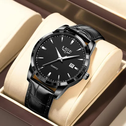 Vista 7 de LIGE Relojes para hombre impermeable analógico vestido vintage cronógrafo analógico casual cuero acero inoxidable movimiento de cuarzo único retro