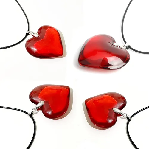 Vista 2 de Mullike Gargantilla de corazón grueso para mujer, collar con colgante de corazón de cristal grande con elegante lazo trenzado ajustable, cadena 1.4