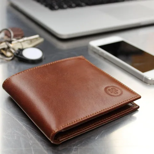 Vista 7 de Maxwell Scott - Mens Luxury Leather Wallet with Coin Pocket Pouch - Handmade from Full Grain Hides -The Ticciano Chestnut Tan