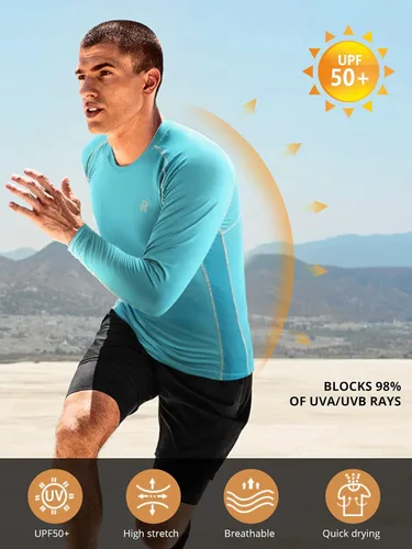 Vista 3 de Runhit Camisas de compresión para hombre de manga larga fresca y seca atlética, camisetas de entrenamiento para pesca y sol, mallas térmicas
