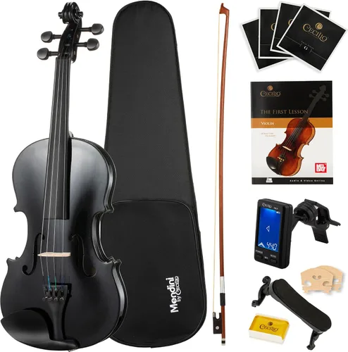 Vista 16 de Violín Mendini de madera sólida, libro de lecciones, cuerdas extra, sintonizador violín, arco y estuche