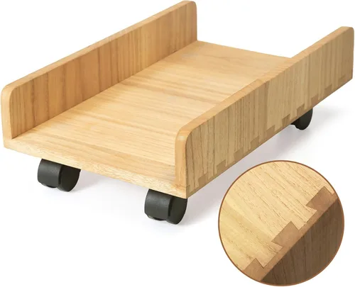 Vista 9 de KIRIGEN Soporte de torre de madera para computadora con ruedas, carrito de Carrito de madera de 15.74 x 9.84 x 5.12 pulgadas con 4 ruedas giratorias