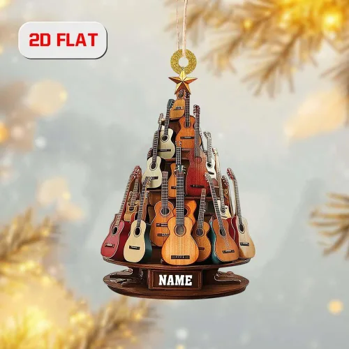 Vista 2 de Adorno de guitarra personalizado 2025, adorno de Navidad de guitarra acústica con nombre personalizado, regalo para guitarristas y amantes