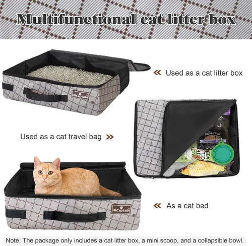 Vista 6 de Arenero portátil de viaje de HiCaptain con tapa, arenero plegable para gatos de viaje - A prueba de fugas, sin olor y resistente al agua. Ideal