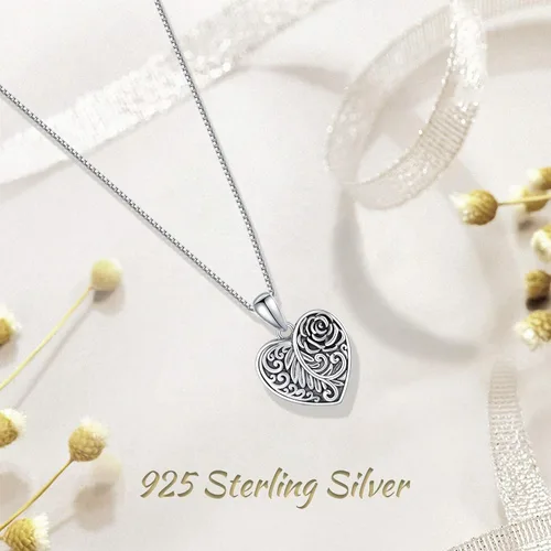 Vista 4 de Collares de medallón con imágenes de plata de ley 925, collar con medallón de corazón que sostiene fotos, joyería conmemorativa, regalos de joyería