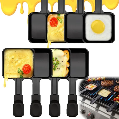 Vista 11 de Paquete de 4 sartenes de raclette prémium con mango extendido, mini sartenes antiadherentes para fundir queso para barbacoa al aire libre, sartén 4
