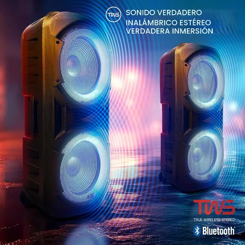 Vista 5 de QFX PBX-2012 Dual 12 "Bluetooth portátil recargable Karaoke PA altavoz fuerte partido con luces LED círculo