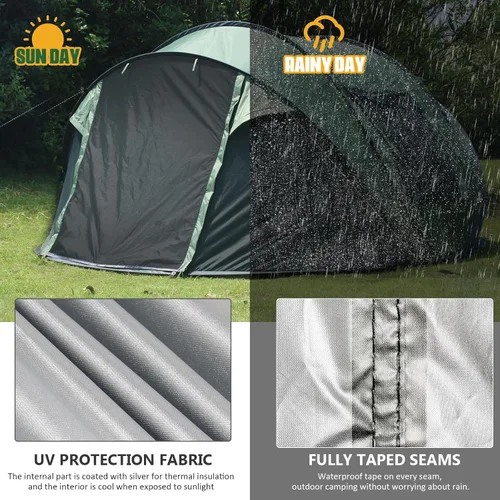 Vista 4 de Tienda de campaña desplegable para camping, tienda de campaña para 4 personas con almacenamiento adicional, protección UV, impermeable, costuras