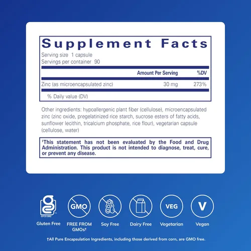 Vista 2 de Pure Encapsulations UltraZin Zinc Apoyo mineral de absorción mejorada para el metabolismo y la salud inmunológica* 90 cápsulas
