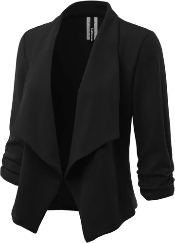 Vista 2 de Chaqueta Blazer Abierta de Tela Elástica con Mangas 34 Fruncidas para Mujer (Hecha en EE.UU.)
