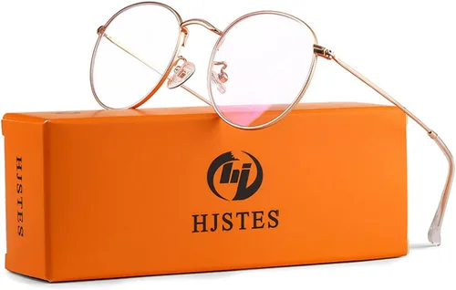 Vista 22 de HJSTES - Gafas redondas con filtro de luz azul para hombres y mujeres, estilo retro, con lente transparente y marco metálico