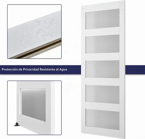 Vista 7 de Puerta corrediza de granero de vidrio de 5 paneles de 32 pulgadas x 84 pulgadas con kit de herrajes de 4 pies Blanco