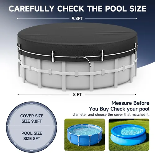 Vista 2 de LXKCKJ Cubiertas redondas de piscina de 8 pies para piscinas sobre el suelo, cubierta solar 420D con accesorios para clavos de tierra, cubiertas