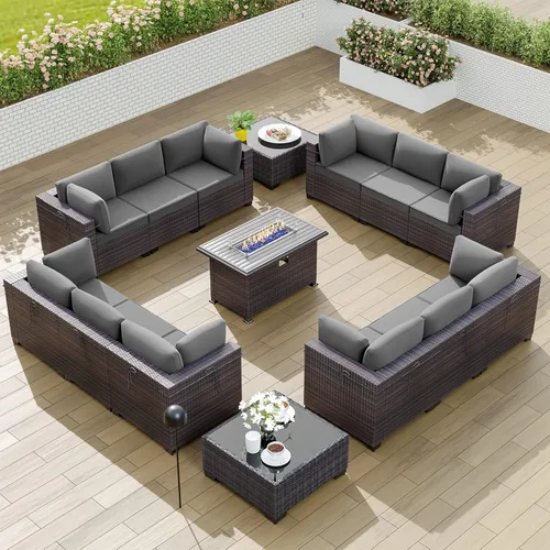 Vista 39 de Kullavik - Juego de muebles para exterior de 6 piezas con sofá modular de ratán de polietileno, color negro