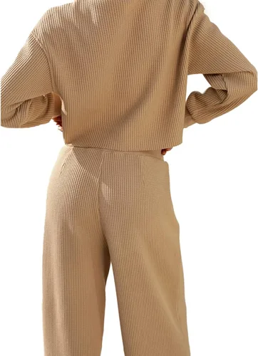 Vista 2 de Rooscier Conjunto casual de dos piezas para mujer con camiseta de manga larga y pantalones de pierna ancha