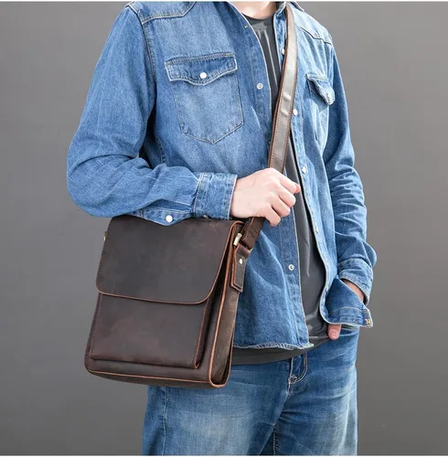 Vista 3 de Cuero auténtico mensajero Bolsas hombro hombro Crossbody bolso trabajo negocio vintage capacidad