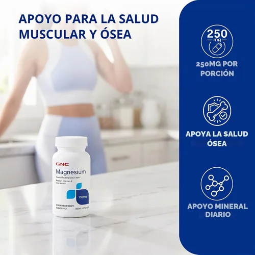 Vista 3 de GNC Magnesio 250 mg, mineral esencial, apoyo muscular, 90 tabletas