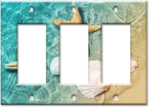 Vista 8 de Art Plates - Placa de interruptor de combinación de dos bandas - Toma de corriente - Palanca - Conchas de mar y peces estrella en piscina de mareas
