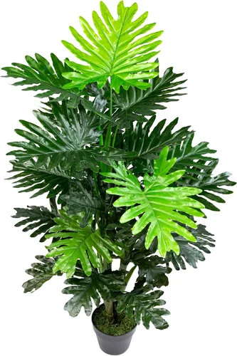 Vista 3 de Northlight Planta artificial de filodendro selloum en maceta verde de 47