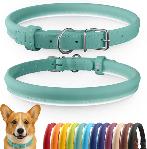 Vista 77 de CollarDirect - Collar de cuero enrollado para perro, collar redondo acolchado suave para cachorro, collar de cuero auténtico hecho a mano