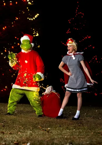 Vista 6 de Dr. Seuss Cindy Lou Who Costume for Women, Christmas Checkered Gingham Dress & Red Velvet Cape