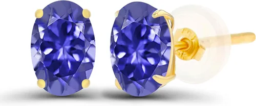 Vista 15 de Aretes ovalados de plata de ley 925 maciza chapados en oro de 0.236 x 0.157 pulgadas con piedra natal genuina para mujer Aretes de tuerca Amatista