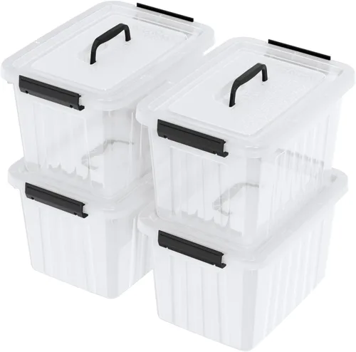 Vista 9 de Kekow Paquete de 6 cajas de almacenamiento de plástico de 10 L, contenedores de almacenamiento de plástico transparente con tapas