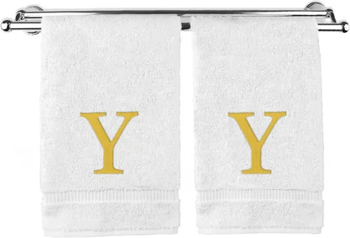 Vista 160 de Toalla de mano monogramada, regalo personalizado, juego de 2 - Toalla bordada con letra de bloque dorada - Extra absorbente 100% algodón turco