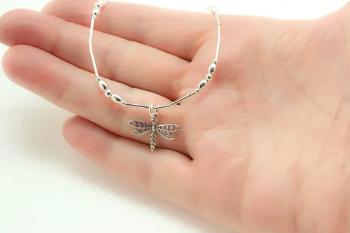 Vista 4 de Dragonfly Anklet Sterling Silver Beach Gift (Average 8 1/2" to 10")