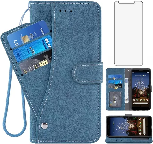 Vista 9 de Asuwish Funda compatible con Google Pixel 3a y protector de pantalla de vidrio templado, correa de muñeca, soporte para tarjetas de crédito