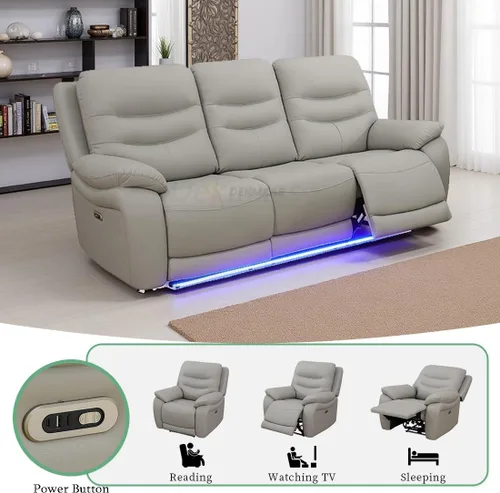 Vista 71 de Juego de sofá reclinable eléctrico, seccional de cuero transpirable beige, juego de muebles de sala de estar, 2 piezas, sofá reclinable eléctrico