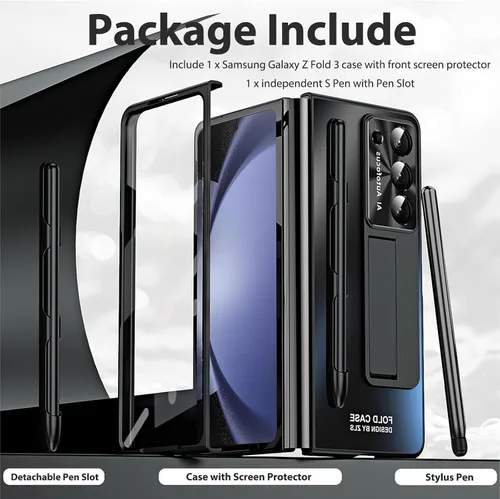 Vista 7 de Miimall Funda compatible con Samsung Galaxy Z Fold 3 con S Pen, protector de pantalla frontal integrado + soporte + soporte para bolígrafo, funda