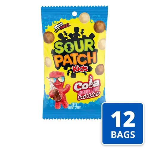 Vista 2 de SOUR PATCH KIDS Caramelos suaves y masticables con sabor a Cola, bolsas de 12-8.02 onzas