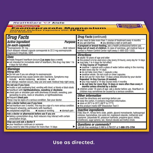 Vista 5 de HealthCareAisle Esomeprazol Magnesio 20 mg - 42 Mini cápsulas de liberación retardada - Reductor de ácido, trata la acidez estomacal frecuente