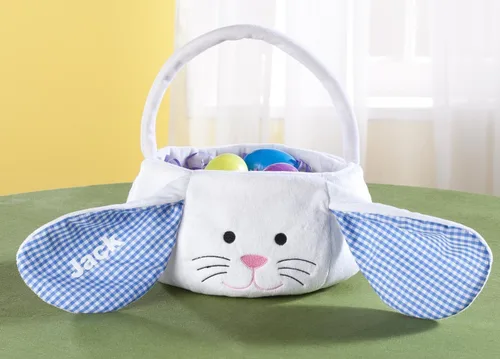 Vista 2 de La cesta de Pascua de encargo de los niños, conejito blanco de la felpa con las orejas disquetas Personalized Boy, Polyester
