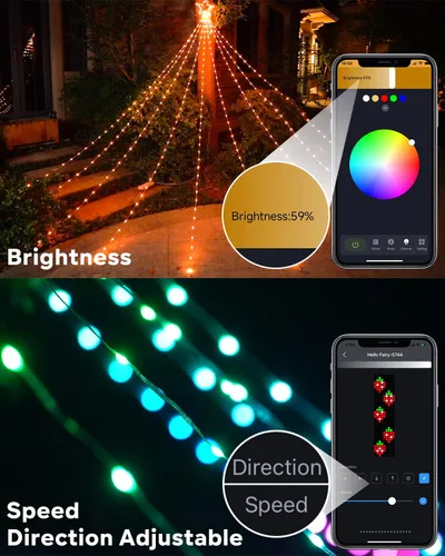 Vista 4 de Luces de decoración navideña para exteriores con estrella, pantalla inteligente de bricolaje personalizada de 100 modos, 3.6 m, cascada de árbol
