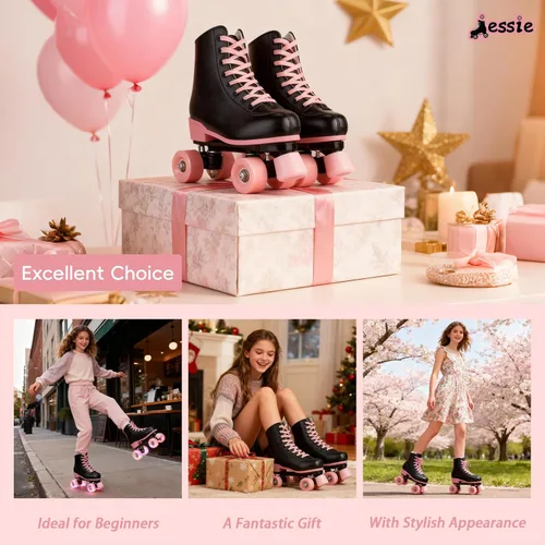 Vista 5 de Jessie Patines altos con estampado de cebra para mujeres y hombres, cuatro ruedas brillantes para adultos y jóvenes al aire libre, con bolsa