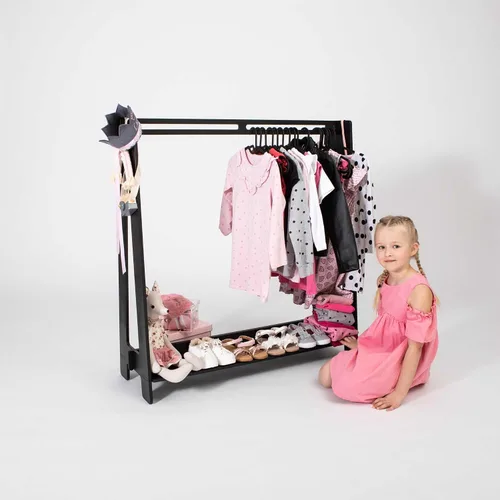 Vista 7 de Sweet Home from wood Armario infantil – Perchero de madera con riel colgante y estante de exhibición para niños – Muebles de tocador DIY (negro)