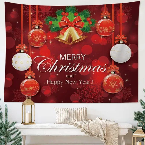 Vista 8 de OTOSTAR Tapiz de Navidad con diseño de bola de Navidad, Feliz Navidad y Feliz Año Nuevo, tapiz para colgar en la pared, adornos de Navidad, adornos